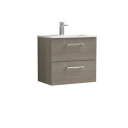 Balterley Bramshall Contemporary Bathroom 2 Soft Close Drawer & Minimalist Wall Hung Vanity Unit Basin, Solace Oak, 600mm - thumbnail 1