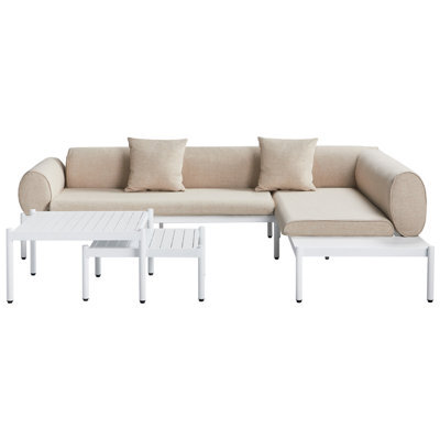 Beliani Garden Corner Sofa With Table 5 Seater Rasiglia Left Hand Metal Beige - image 1