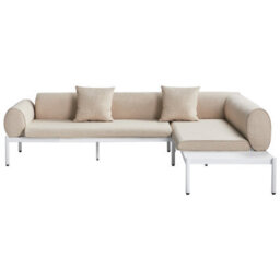 Beliani Garden Corner Sofa With Table 5 Seater Rasiglia Left Hand Metal Beige - thumbnail 4
