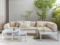 Beliani Garden Corner Sofa With Table 5 Seater Rasiglia Left Hand Metal Beige - thumbnail 2