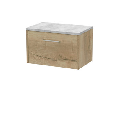 Hudson Reed Juno Wall Hung Single Soft Close Drawer Vanity Unit With Laminate Top In Autumn Oak Finish, 605mm - image 1