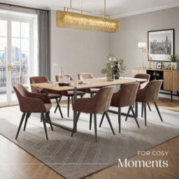 Tectake Set Of 8 Dining Chair Marilyn - With Armrests, Padded, Velvet Look, Black Steel Legs  - Brown/black - thumbnail 8