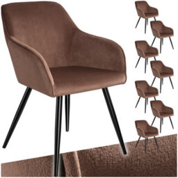 Tectake Set Of 8 Dining Chair Marilyn - With Armrests, Padded, Velvet Look, Black Steel Legs  - Brown/black