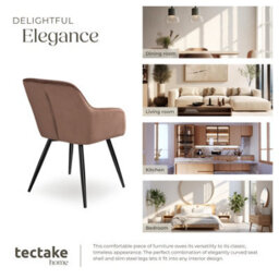 Tectake Set Of 8 Dining Chair Marilyn - With Armrests, Padded, Velvet Look, Black Steel Legs  - Brown/black - thumbnail 7