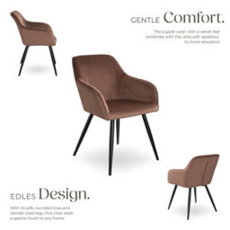 Tectake Set Of 8 Dining Chair Marilyn - With Armrests, Padded, Velvet Look, Black Steel Legs  - Brown/black - thumbnail 3