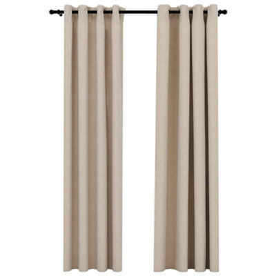 Berkfield Premium Linen-Look Blackout Curtains With Grommets 2Pcs Beige 140X225Cm