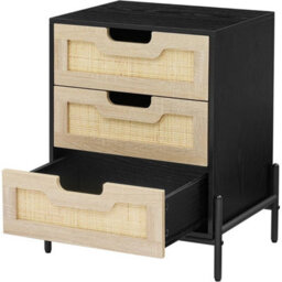 Rattan Nightstand Bedside Table With 3 Drawer Metal Leg End Table For Bedroom - thumbnail 1