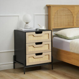 Rattan Nightstand Bedside Table With 3 Drawer Metal Leg End Table For Bedroom - thumbnail 4