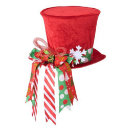 Living And Home Red Santa Hat Christmas Tree Topper Bow Snowflake Ribbon Xmas Tree Top Home Decorations - thumbnail 5