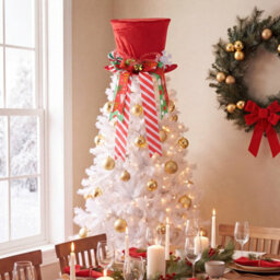 Living And Home Red Santa Hat Christmas Tree Topper Bow Snowflake Ribbon Xmas Tree Top Home Decorations - thumbnail 3