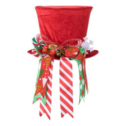 Living And Home Red Santa Hat Christmas Tree Topper Bow Snowflake Ribbon Xmas Tree Top Home Decorations - thumbnail 4