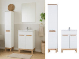 Impact Furniture Bathroom Cabinets Furniture Set 600mm Vanity Unit With Basin Sink Tall Laundry Storage Freestanding White Gloss Oak Bali