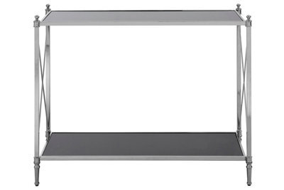 Premier Housewares Interiors By Premier Black Mirrored Glass Console Table, 2 Tier Nickel Finish Frame Console Stand, Stainless Steel Hallway Table - image 1