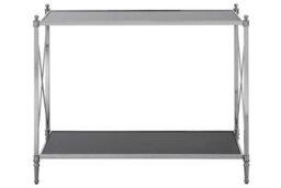 Premier Housewares Interiors By Premier Black Mirrored Glass Console Table, 2 Tier Nickel Finish Frame Console Stand, Stainless Steel Hallway Table