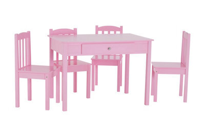 Orsina Pink Kids 5 Piece Dining Set, Playful Dining Table With 4 Dining Chairs, Wooden Dining Table With Chairs - image 1
