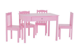 Orsina Pink Kids 5 Piece Dining Set, Playful Dining Table With 4 Dining Chairs, Wooden Dining Table With Chairs