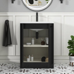 Royal Bathrooms Elmore 600mm Traditional Floor Standing 2 Door Bathroom Vanity Unit With Matt Stone Basin Sink Matt Nocturne Black - thumbnail 5