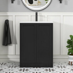 Royal Bathrooms Elmore 600mm Traditional Floor Standing 2 Door Bathroom Vanity Unit With Matt Stone Basin Sink Matt Nocturne Black - thumbnail 3