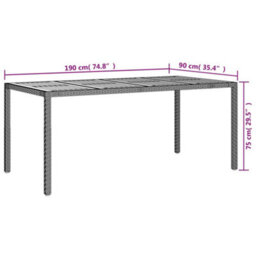 Walplus Garden Table 190X90X75 Cm Poly Rattan And Acacia Wood Black - thumbnail 6