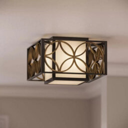 Feiss Remy 2-Light Flush Ceiling Light Heritage Bronze Finish, Bronze Organza Shades, Dimmable, E27 Fittings, Handcrafted Iron - thumbnail 4