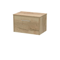 Hudson Reed Juno Wall Hung Single Soft Close Drawer Vanity Unit With Worktop With Handle In Autumn Oak Finish, 600mm - thumbnail 1