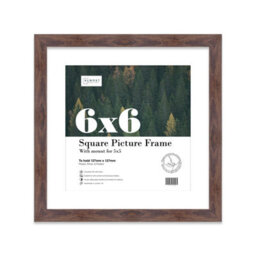 "6X6"" Walnut Picture Frame - 6X6"" Square Frame With 5X5"" Mount For 6X6""/5X5"" Pictures Moderrn Style Thin Edge, 1 Pack" - thumbnail 1