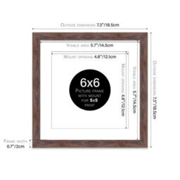 "6X6"" Walnut Picture Frame - 6X6"" Square Frame With 5X5"" Mount For 6X6""/5X5"" Pictures Moderrn Style Thin Edge, 1 Pack" - thumbnail 2