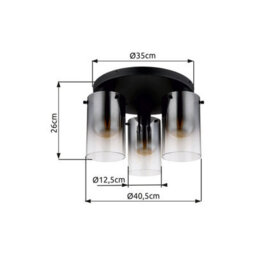 Luminosa Lighting Luminosa Florentina Shade Cluster Ceiling Light Matt Black Smoke Glass Shade 3X E27 - thumbnail 5