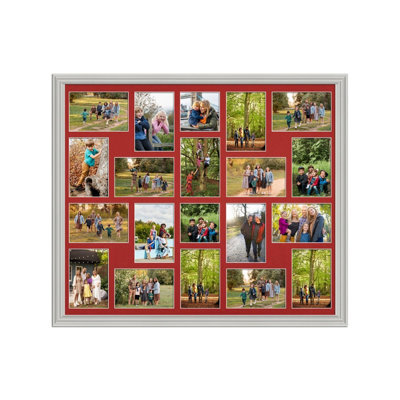 AK Frames 80X70Cm Light Grey Classic Multi Photo Frame With Crimson Mount - Holds 20 Apertures (18X) 6X4, (2X) 4X4 Photos - image 1