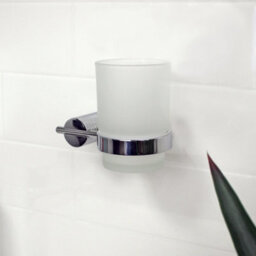 Showerdrape Vitality Chrome Stainless Steel & Frosted Glass Wall Mounted Toothbrush Holder - thumbnail 4