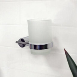 Showerdrape Vitality Chrome Stainless Steel & Frosted Glass Wall Mounted Toothbrush Holder - thumbnail 2