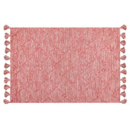 Beliani Hand Tufted Cotton Area Rug 140 X 200 Cm - Red And White Geometric, Thick Low Pile With Tassels - thumbnail 2