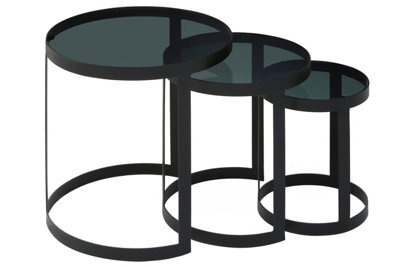 Orsina Set Of 3 Sleek Nesting Tables, Metal And Glass Black Nesting Tables For Modern Living, Round Nesting Tables - image 1