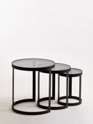 Orsina Set Of 3 Sleek Nesting Tables, Metal And Glass Black Nesting Tables For Modern Living, Round Nesting Tables - thumbnail 5