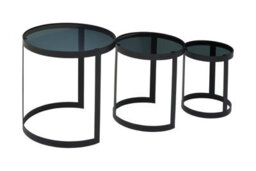 Orsina Set Of 3 Sleek Nesting Tables, Metal And Glass Black Nesting Tables For Modern Living, Round Nesting Tables - thumbnail 4