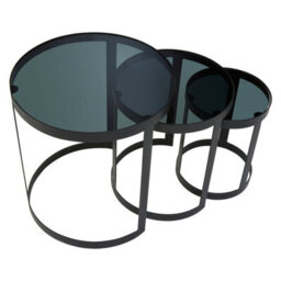 Orsina Set Of 3 Sleek Nesting Tables, Metal And Glass Black Nesting Tables For Modern Living, Round Nesting Tables - thumbnail 3