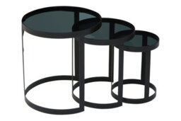 Orsina Set Of 3 Sleek Nesting Tables, Metal And Glass Black Nesting Tables For Modern Living, Round Nesting Tables - thumbnail 2