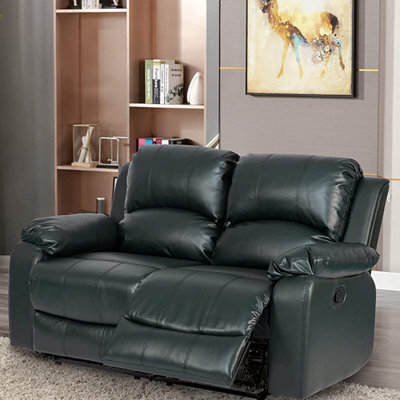 UK Leisure World Two Seater Twin 2 Recliner Black Sofa Set Suites Settee Black Leather 2 Seater Armchair Faux Leather - image 1