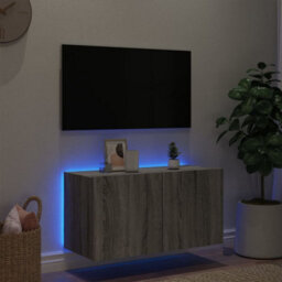 Walplus Tv Wall Cabinet With Led Lights Grey Sonoma 80X35X41 Cm - thumbnail 4