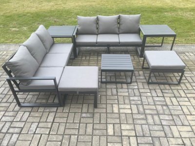 Fimous Aluminium 8 Seater Outdoor Garden Furniture Lounge Sofa Set With Square Coffee Table 2 Side Tables 2 Big Footstools - image 1