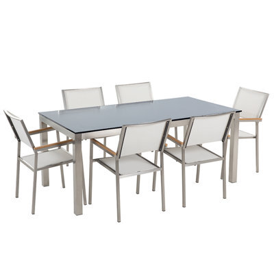 Beliani Garden Dining Set 6 Seater Grosseto Tempered Glass Black/ White - image 1