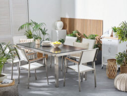 Beliani Garden Dining Set 6 Seater Grosseto Tempered Glass Black/ White - thumbnail 2