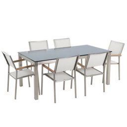 Beliani Garden Dining Set 6 Seater Grosseto Tempered Glass Black/ White - thumbnail 1