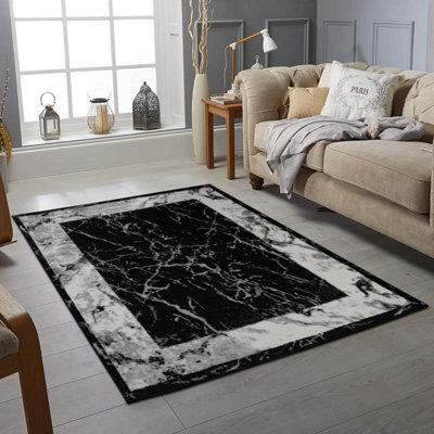 Washable Area Rugs Marble Effect Living Room Carpet Non Slip Low Pile Modern Bedroom Dining Room Rug 120X170 Cm - image 1