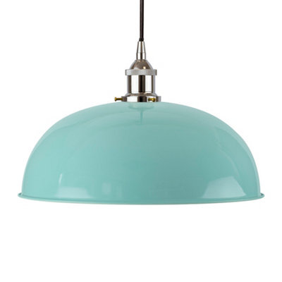 Duck Egg Blue Worcester Painted Dome Pendant Light With Nickel Lamp Holder And Black Round Cable - Se Home - image 1