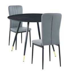 Hallowood Furniture Finley Small Round Dining Table In Black Finish With 2 Light Grey Faux Leather Chairs - thumbnail 8