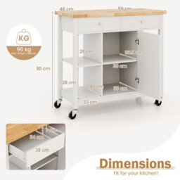 Costway Kitchen Trolley Cart Rolling Kitchen Island W/ Cabinet & Rubber Wood Top - thumbnail 3