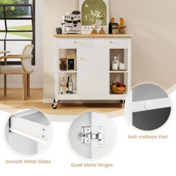 Costway Kitchen Trolley Cart Rolling Kitchen Island W/ Cabinet & Rubber Wood Top - thumbnail 7