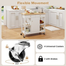 Costway Kitchen Trolley Cart Rolling Kitchen Island W/ Cabinet & Rubber Wood Top - thumbnail 6