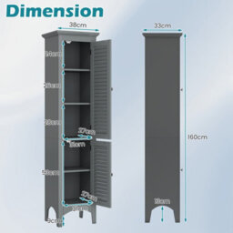 Costway 160Cm Tall Bathroom Floor Cabinet Freestanding Slim Storage Organizer With Adjustable Shelf - thumbnail 3